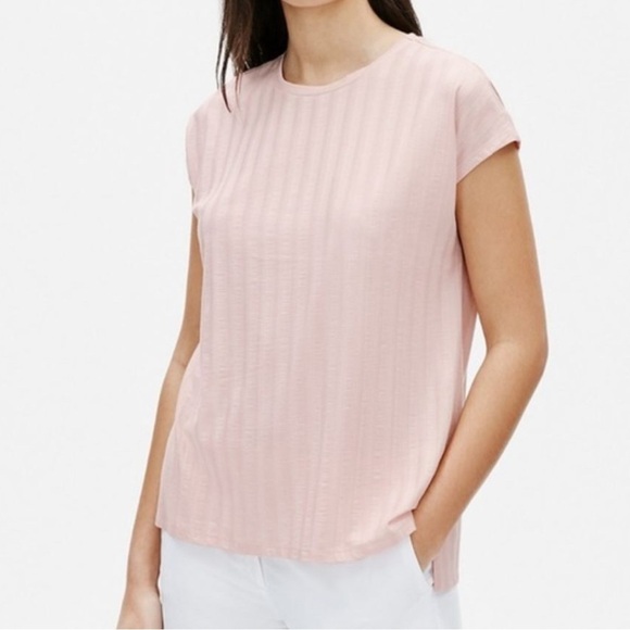 Eileen Fisher Wide Rib Stretch Crewneck top Size Medium EUC Powder Pink - Picture 1 of 7